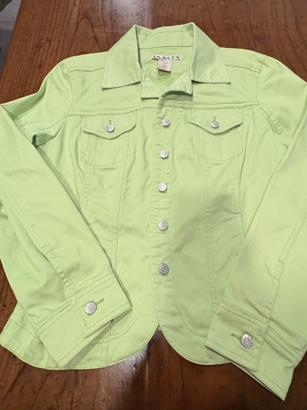 A.M.I. Lime Green Denim Style Trucker Button Front Jacket Size M